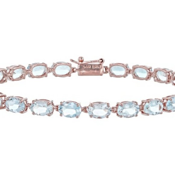 Blue Aquamarine 14k Rose Gold Bracelet 8.16ctw